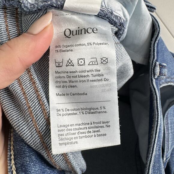 Quince Bella Stretch Straight Jeans Womens 30 Twilight Blue Fray Raw Hem Denim - Picture 12 of 13